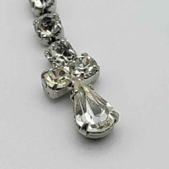 Vintage 50s 60s Rhinestone Bow Tennis Necklace 15" Silver Tone Clear Crystal - Picture 3 of 10